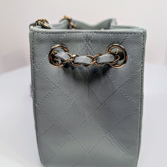 Chanel Rare Light Grey Quilted Caviar Leather Small Bucket Drawstring Bag - Picture 5 of 16